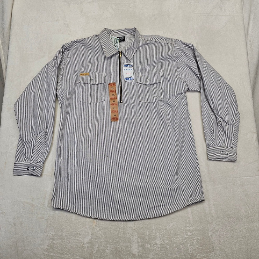 Prison Blues Hickory Stripe Work Shirt Mens XL TALL Blue White Half Zip Cotton
